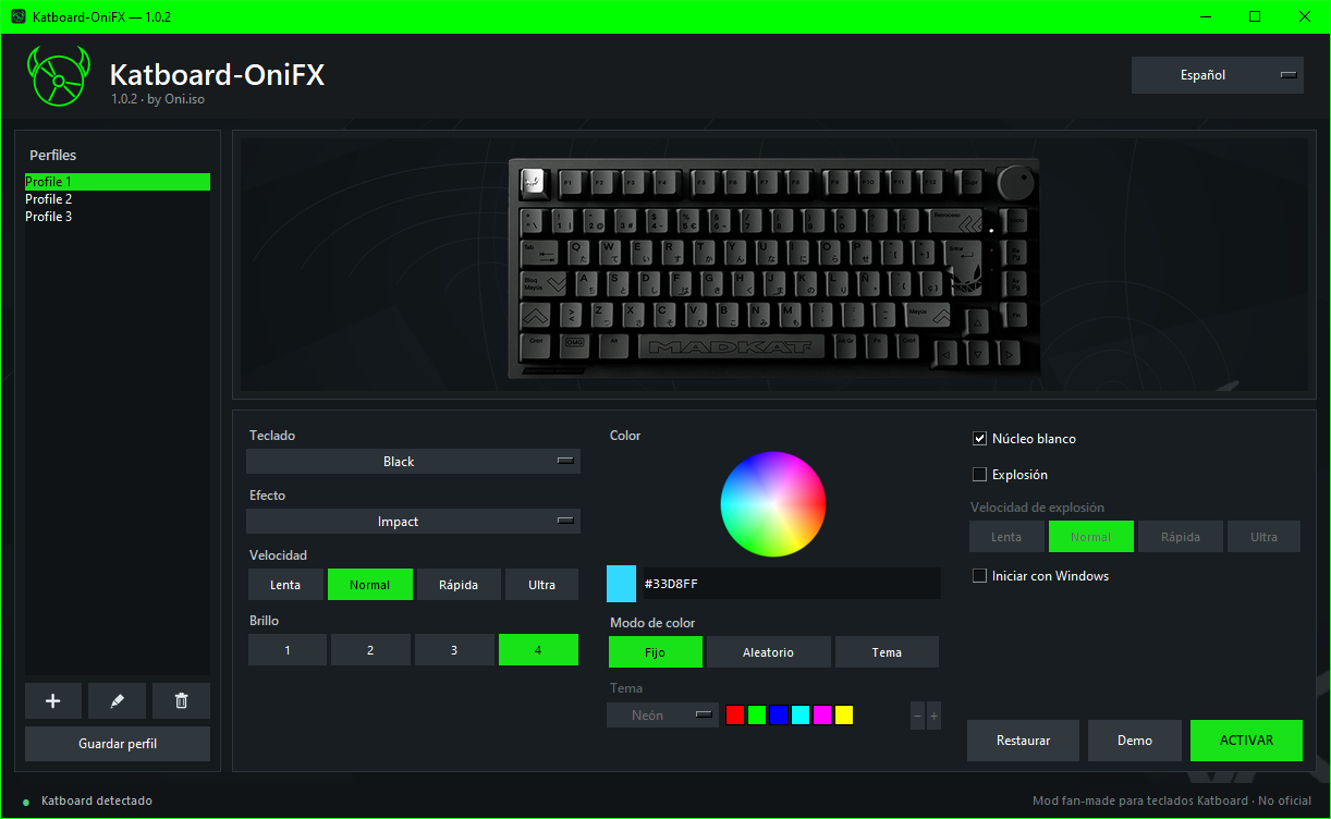 Interfaz de Katboard-OniFX 1.0.2